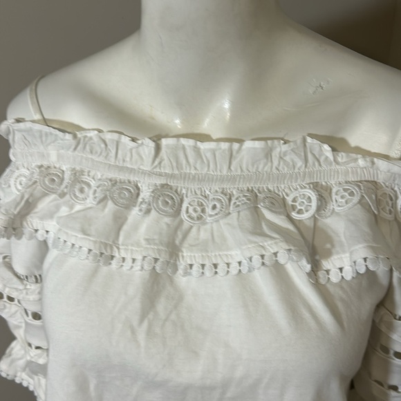 Lilly Pulitzer Brentwood White Off The Shoulder Top Relaxed Fit Sz XS - Picture 4 of 9